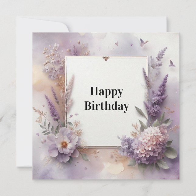 carte d'anniversaire fleurs aquarelle violette (Devant)
