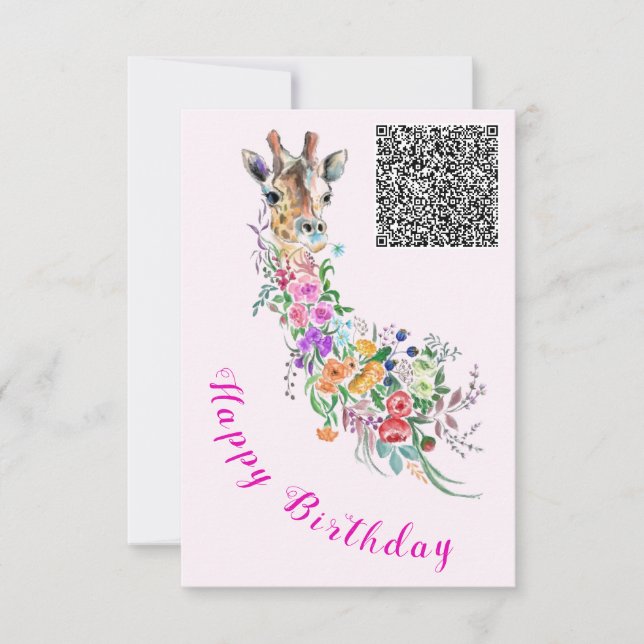 Carte d'anniversaire Fleurs Bouquet Giraffe QR Cod (Devant)