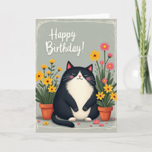 Carte d'anniversaire Fleurs de Chat Serein
