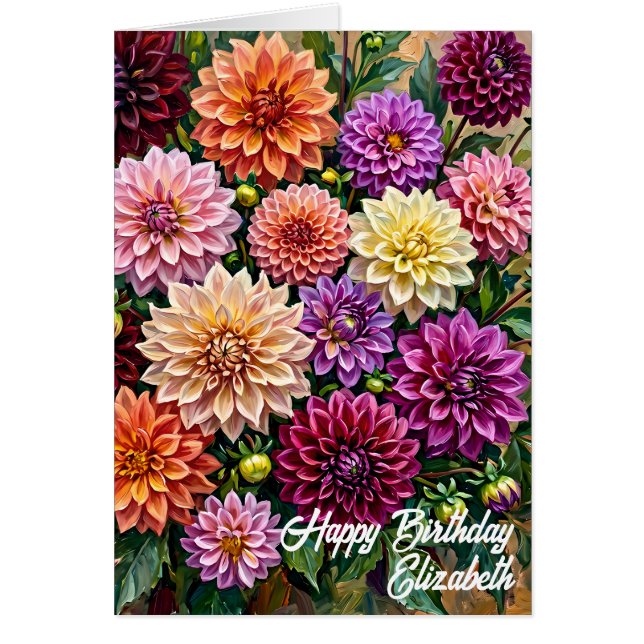 Carte d'anniversaire Fleurs de Dahlia Colorées Joy (Devant)
