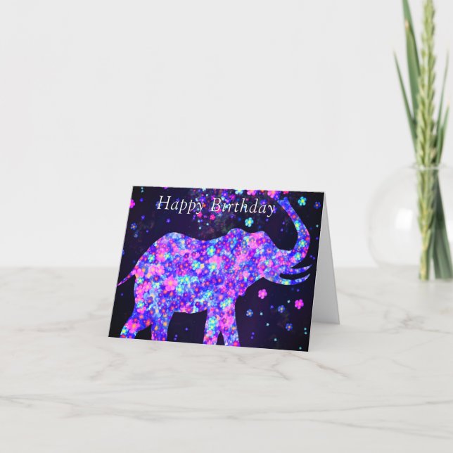 Carte d'anniversaire Fleurs Eléphants - Personnali (Devant)