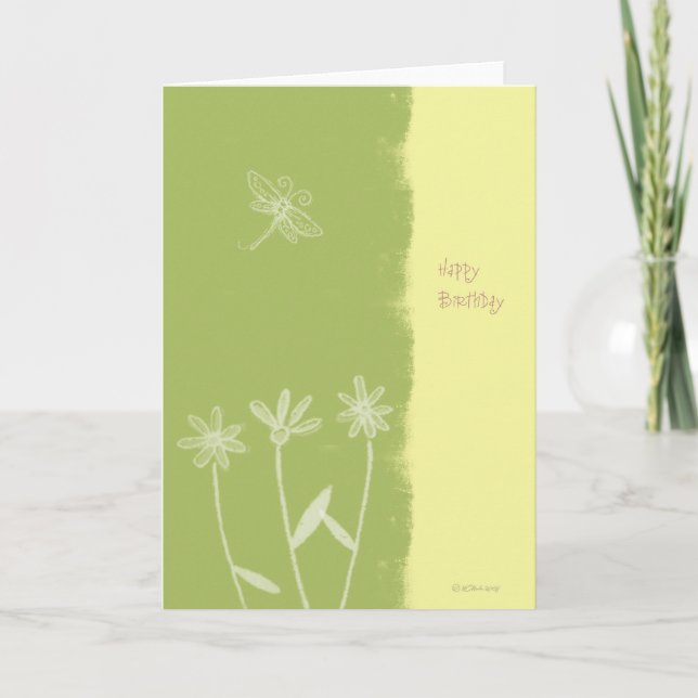 Carte d'anniversaire Fleurs et libellules (Devant)
