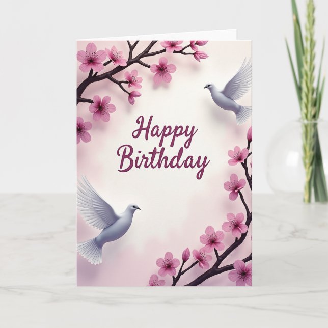 Carte d'anniversaire Fleurs et Oiseaux (Devant)