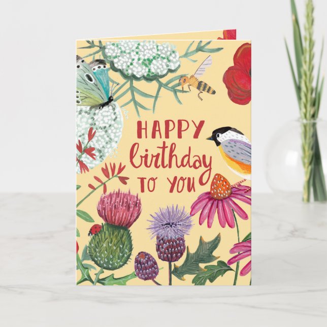 Carte d'anniversaire Fleurs sauvages Oiseau  (Devant)