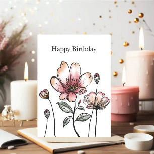 Carte d'anniversaire Fleurs sauvages rougissantes