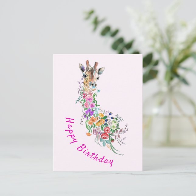Carte d'anniversaire Floral Giraffe (Debout devant)