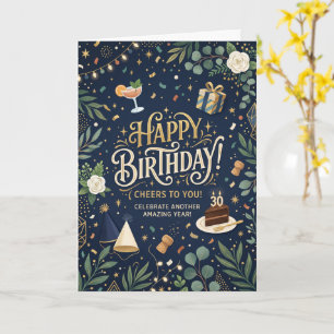 Carte d'anniversaire Floral Navy