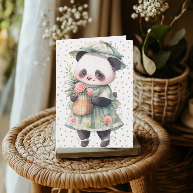 Carte d'anniversaire Floral Panda (Panda With Flower Dress Card)