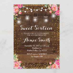 Carte d'anniversaire Floral rose rustique Sweet 16