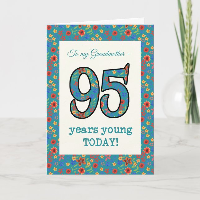 Carte d'anniversaire florale 95 ans Jeune grand-mè (Devant)