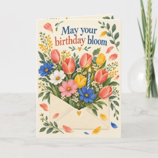 Carte d'anniversaire florale à enveloppe fleurie