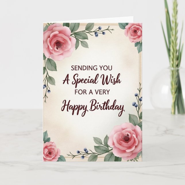 Carte d'anniversaire florale à l'aquarelle chaude (Devant)