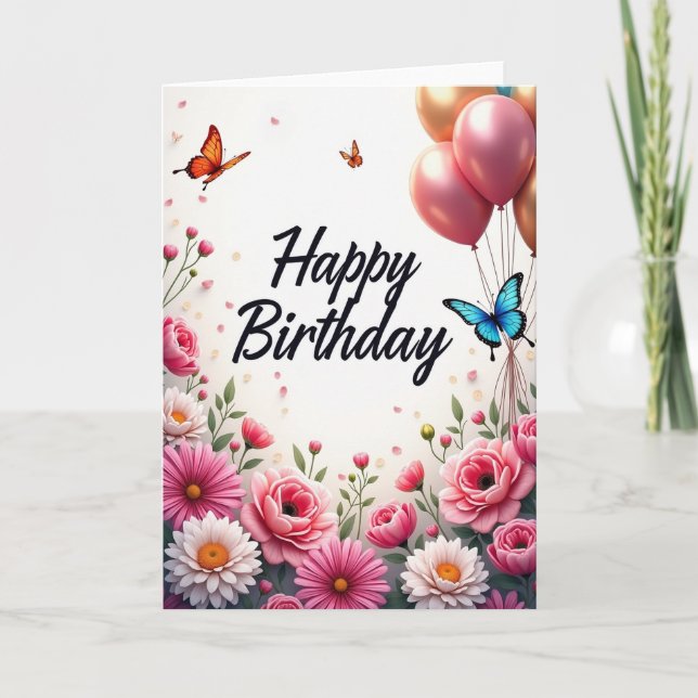 Carte d'anniversaire florale à l'écriture élégante (Devant)