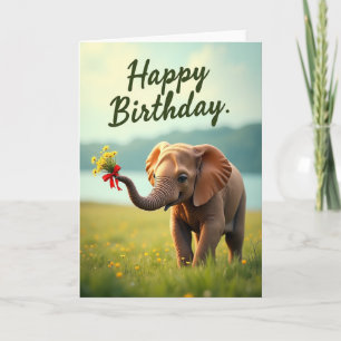 Carte d'anniversaire florale à l'éléphant doux