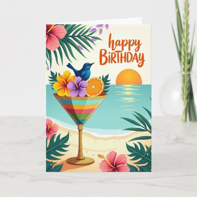 Carte d'anniversaire florale à l'hibiscus (Devant)
