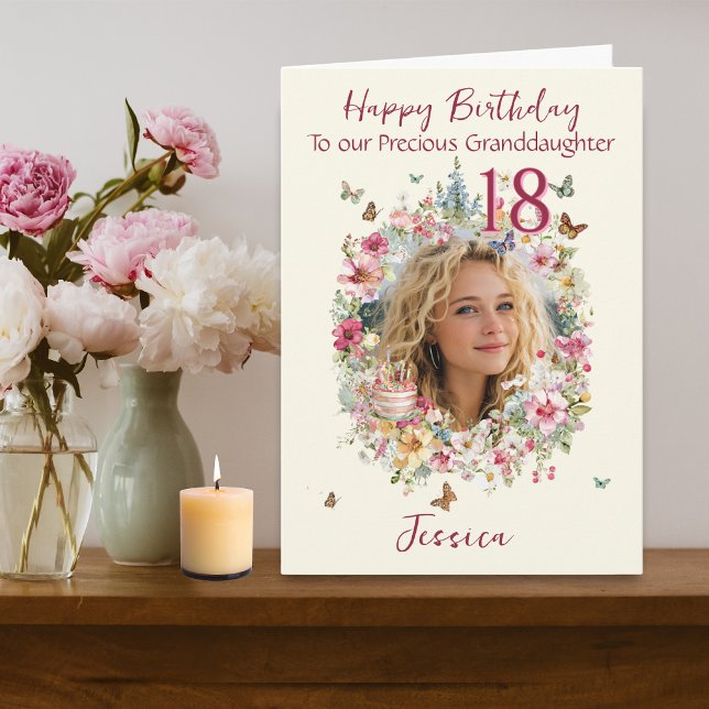 Carte d'anniversaire florale à photo unique (Créateur téléchargé)