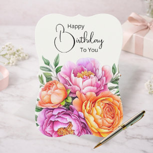 Carte d'anniversaire florale aux élégantes pivoine