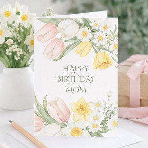 Carte d'anniversaire florale aux tulipes roses pas