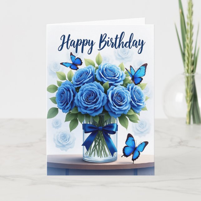Carte d'anniversaire florale bleue (Devant)
