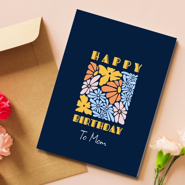 Carte d'anniversaire florale Boho bleue (Créateur téléchargé)
