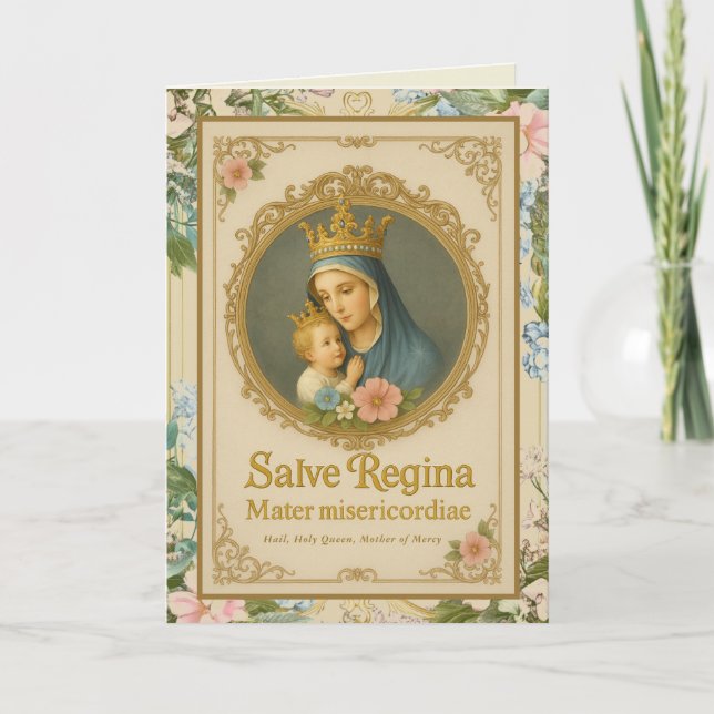 Carte d'anniversaire florale catholique Vierge Mar (Devant)