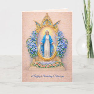 Carte d'anniversaire florale catholique Vierge Mar