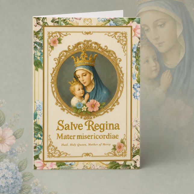 Carte d'anniversaire florale catholique Vierge Mar (Créateur téléchargé)