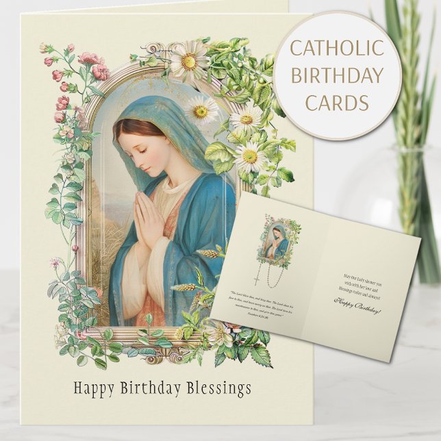 Carte d'anniversaire florale catholique Vierge Mar (Créateur téléchargé)