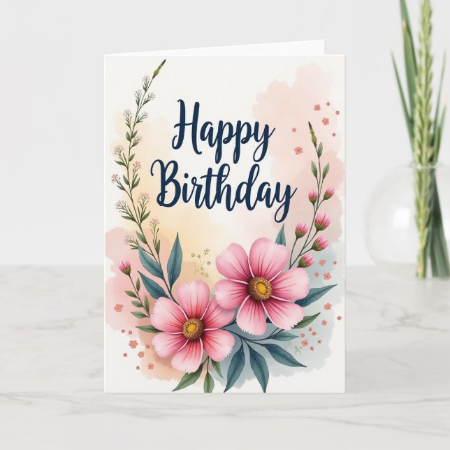 Carte d'anniversaire florale Chevron (Devant)
