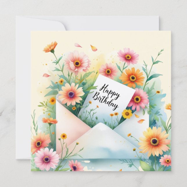 Carte d'anniversaire florale colorée. (Devant)