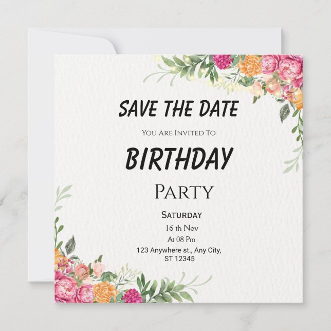 Carte d'anniversaire florale colorée pour annoncer (Devant)