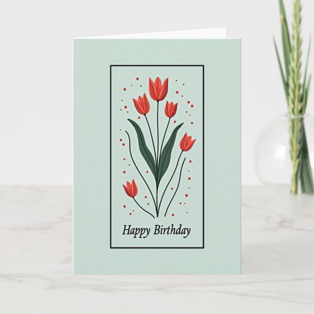 Carte d'anniversaire florale corail (Devant)