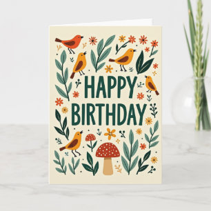 Carte d'anniversaire florale d'art folklorique