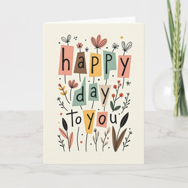 Carte d'anniversaire florale d'art folklorique (Devant)