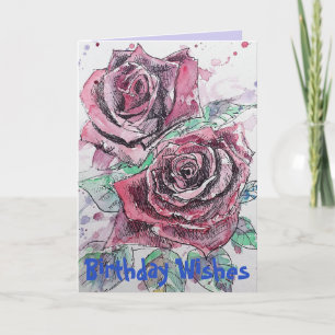 Carte d'anniversaire florale de fleur de rose aqua