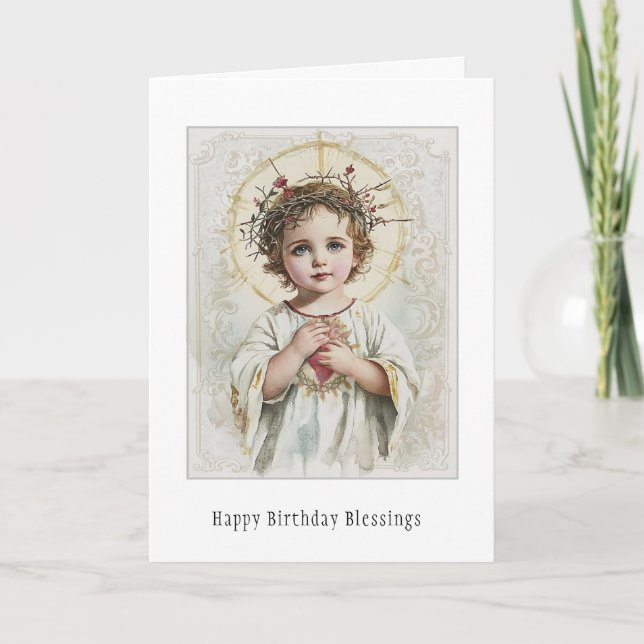 Carte d'anniversaire florale de la Vierge catholiq (Devant)