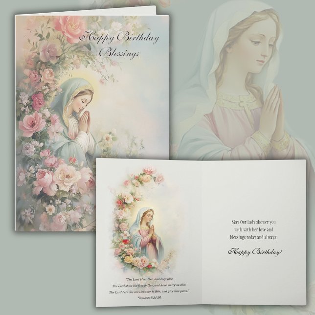 Carte d'anniversaire florale de la Vierge catholiq (Créateur téléchargé)