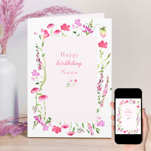 Carte d'anniversaire florale délicate à fleur sauv