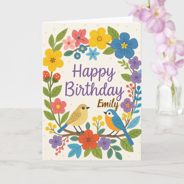 Carte d'anniversaire florale délicate à fleurs sau (Orchidée)