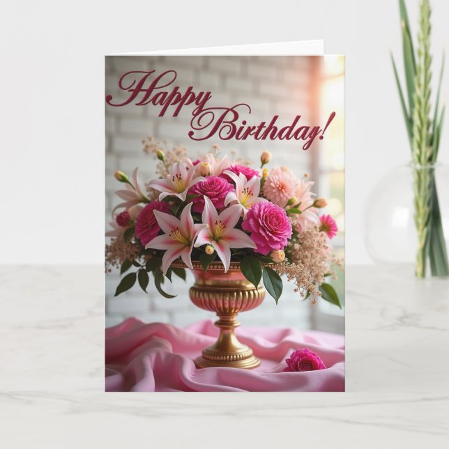 Carte d'anniversaire florale dorée (Devant)
