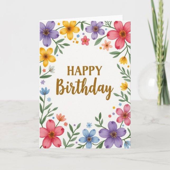 Carte d'anniversaire florale en or (Devant)