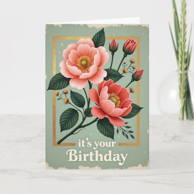 Carte d'anniversaire florale encadrée (Devant)