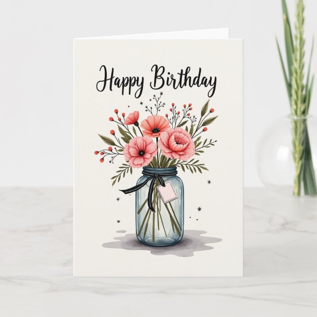 Carte d'anniversaire florale esquisse (Devant)
