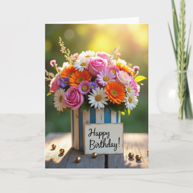 Carte d'anniversaire florale Golden Glow (Devant)
