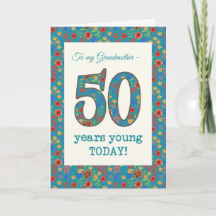 Carte d'anniversaire florale, grand-mère, 50 ans j