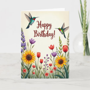 Carte d'anniversaire florale Joyeux Oiseaux
