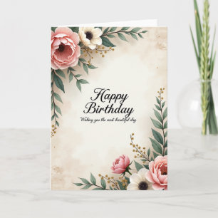 Carte d'anniversaire florale luxuriante