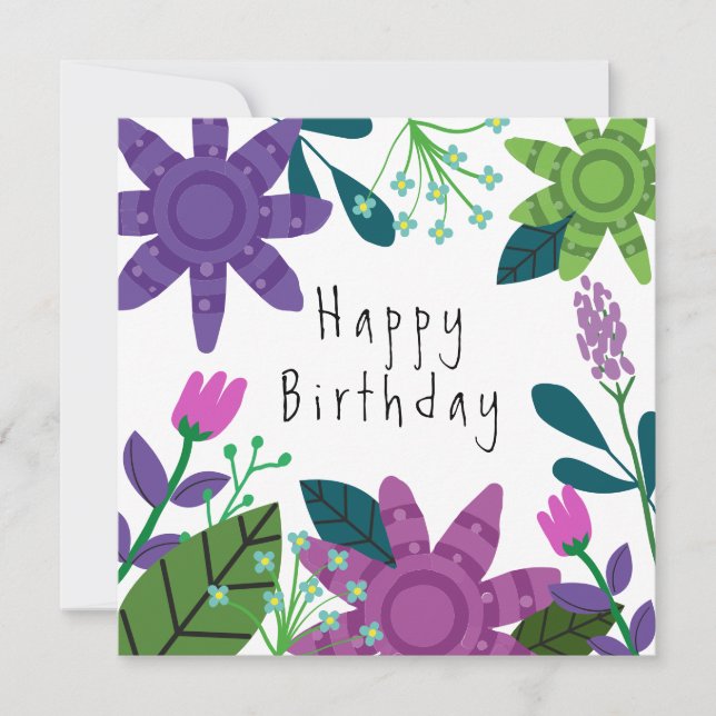 Carte d'anniversaire florale moderne et colorée (Devant)