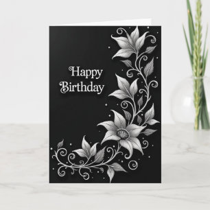 Carte d'anniversaire florale monochrome