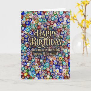 Carte d'anniversaire florale mosaïque arc-en-ciel